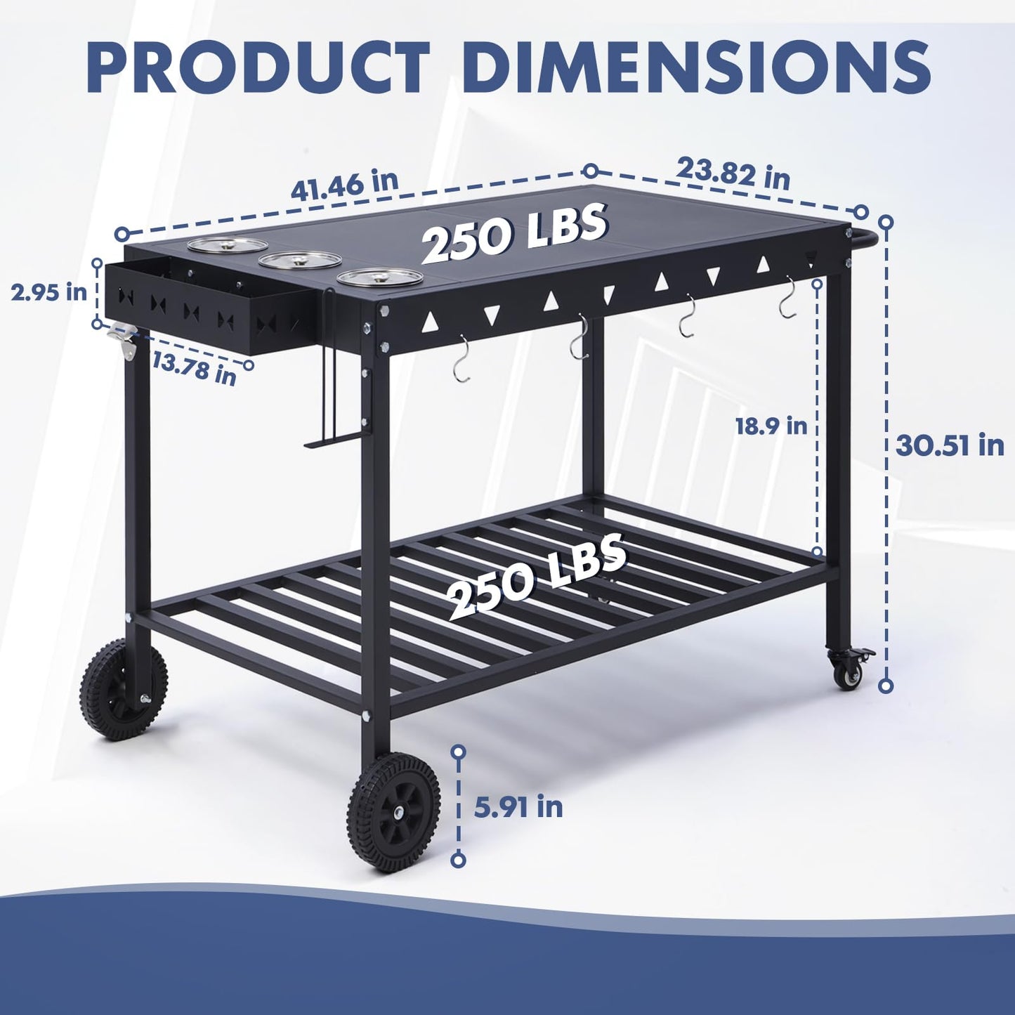 GVGBUK Portable Outdoor Grill Table with Wheels, Heavy-Duty Griddle Stand Grill Cart with Shelves,Towel Holder, Spice Pots & Bottle Opener, Multi-Functional BBQ Prep Station & Utility Cart