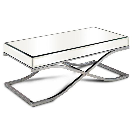 Furniture of America Luxy Glam Mirrored Top Metal 48 in. Rectangle Coffee Table for Living Room, Bedroom, Chrome Silver