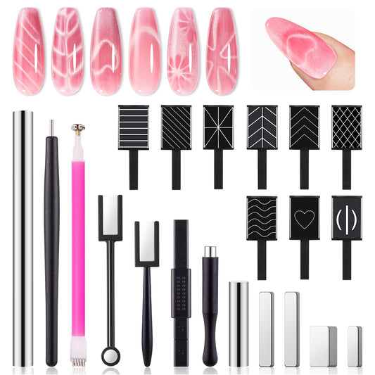 MelodySusie Nail Magnet Set, 21PCS Cat Eye Gel Nail Polish Magnets, Round Square Double Ended Magnet Stick, Cat Eye Magnet for Nails, Strong Magnetic Nail Polish Magnets Nail Design Tools