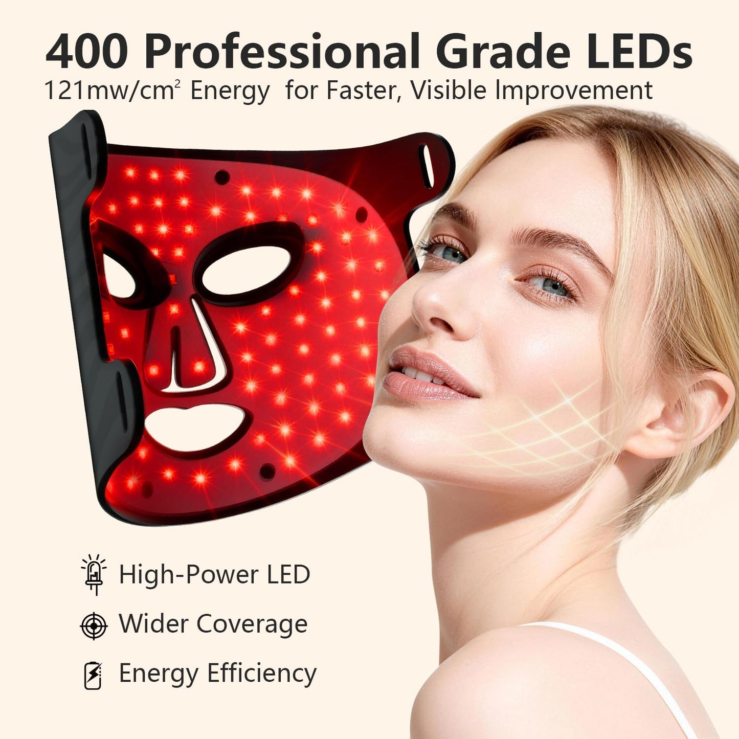 IUUQY 4-Color Red Light Therapy for Face, 400 LED Red Light Therapy Mas with Timing Function, Portable Led Face Mask Light Therapy for Home & Travel