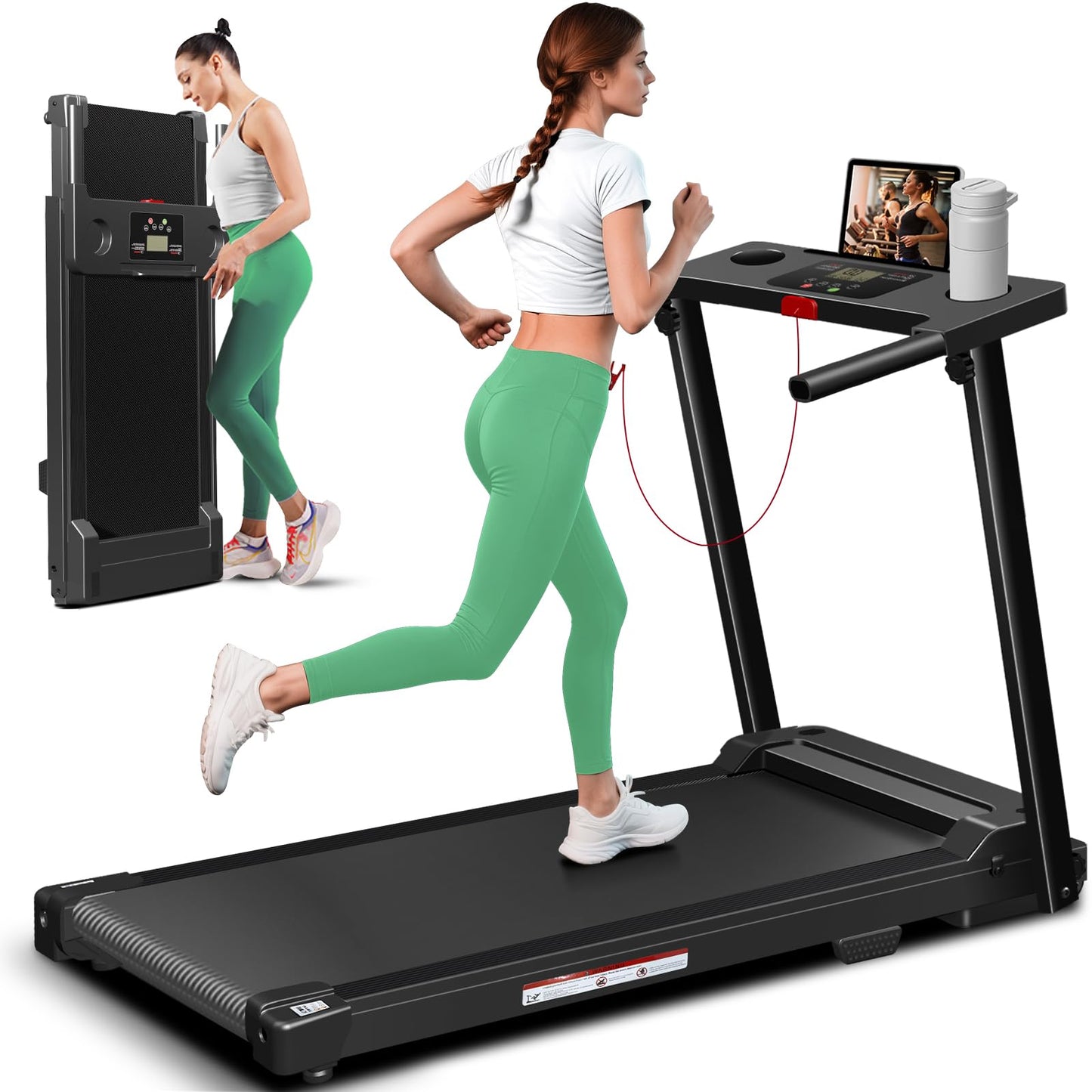 MUDFAC Foldable Treadmills for Home, 3.0HP Walking pad Treadmill with Handle Bar, Portable Electric Treadmill with Handles, 12 Preset Programs, LED Display and 300 lbs Capacity