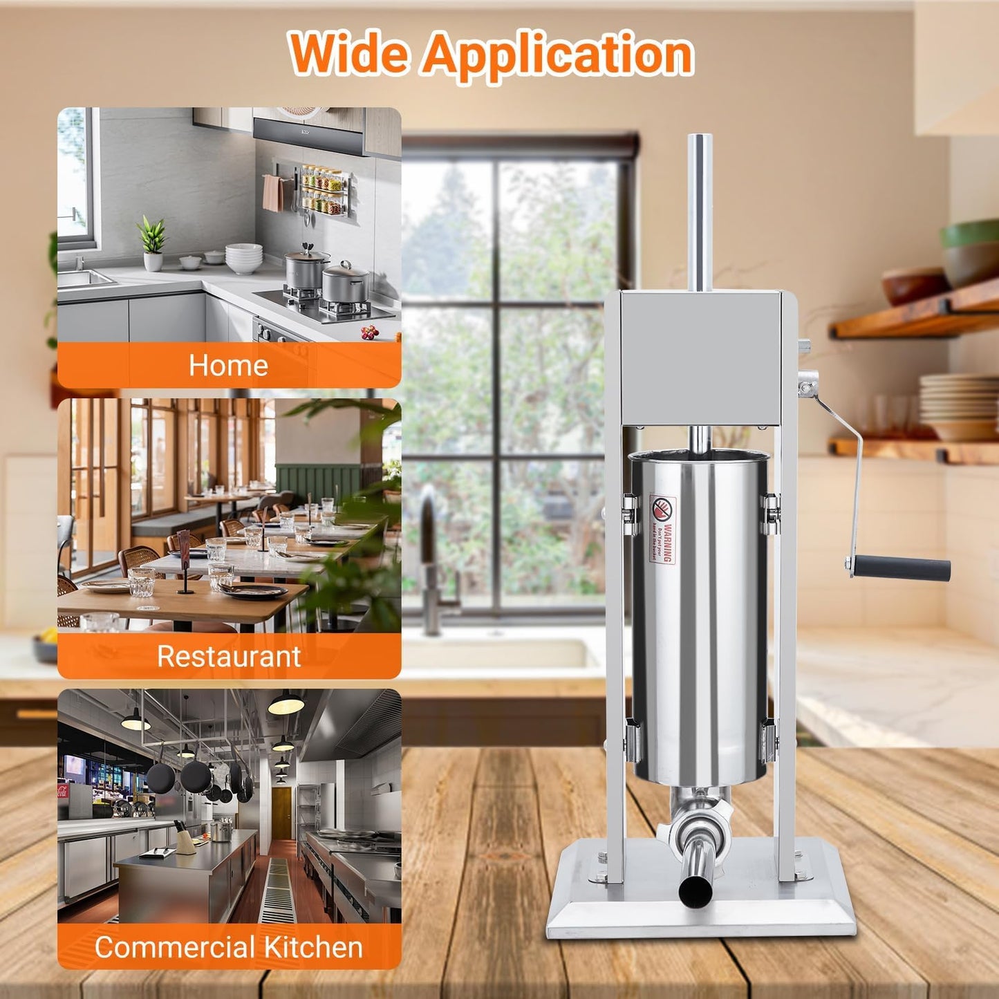 Manual Stainless Steel Sausage Maker, 10L Capacity Meat Stuffer with Dual Speed and 5 Stuffing Tubes, Heavy Duty Sausage Filler for Home Kitchen and Commercial Use