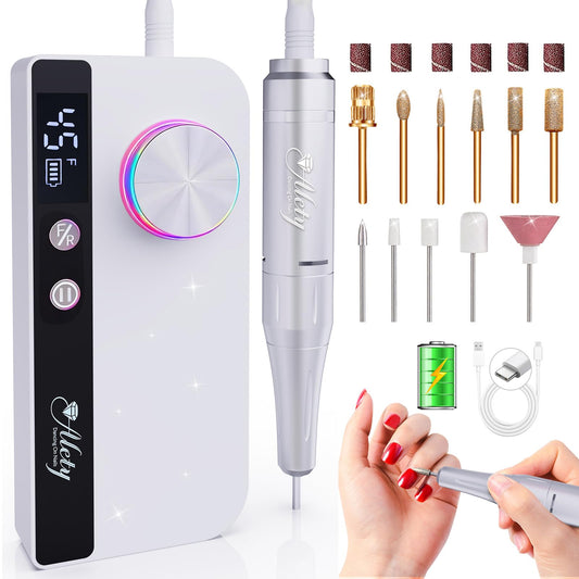 Alety Nail Drill Professional 45000RPM Electric Nail File Kit, Upgraded AC450F Nail Drill Machine for Acrylic Gel Nails, Rechargeable Salon-Grade E-File Set, Manicure Nail Tools with 11 Gold Bits