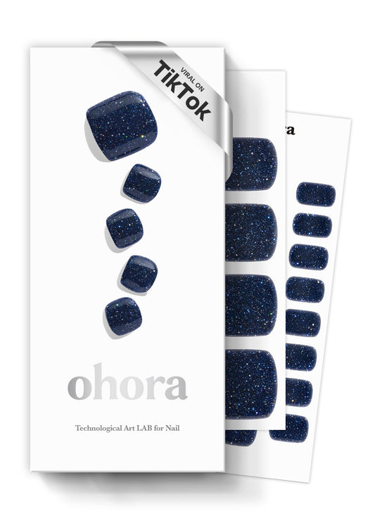 ohora Semi Cured Gel Pedi Strips (P Starry Night) - Red, Solid, Works with Any UV/LED Nail Lamps, Salon-Quality, Long Lasting, Easy to Apply & Remove - Includes 2 Prep Pads, Nail File & Wooden Stick