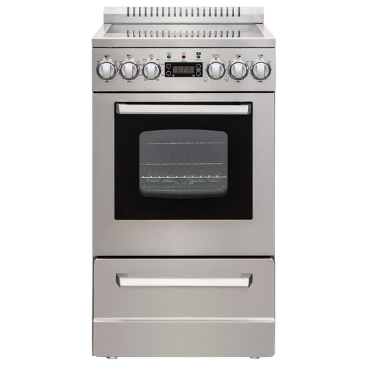 Avanti Electric Range Oven ELITE Series Compact Design, 2-Cu.Ft. Capacity with 4 Coil Burners, Framed Glass Oven Door, Storage Drawer and Broiler with Pan, 20-Inch, Stainless Steel