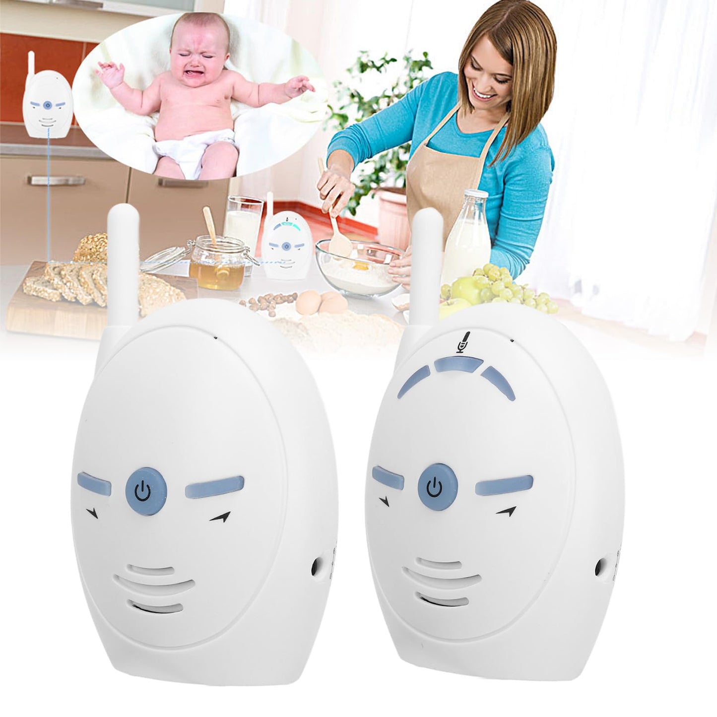 Audio Baby Monitor, Long Range up to 1000 ft, Visual Sound Level Indicator, High Sensitivity Microphone, 2 Way Audio Talk, USB Connection, (US Plug)