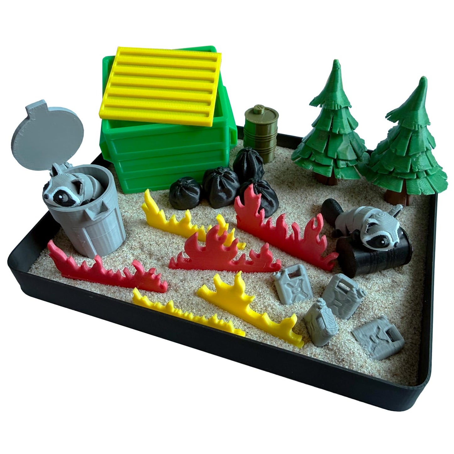 Dibetoy Dumpster Fire Zen Garden Compact Desk Decor, 3D Print Plastic Miniature Sandbox, Office Stress Relief Gift for Humor Lovers