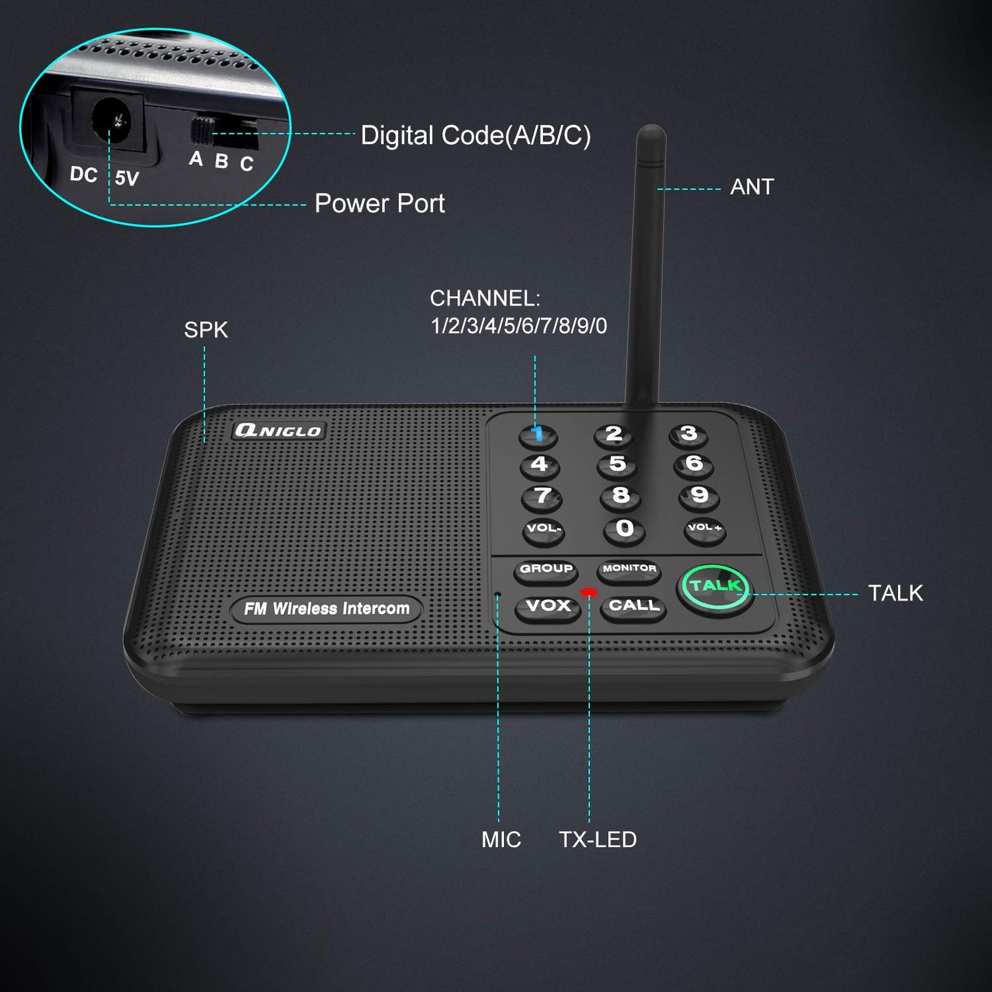 Intercoms Wireless for Home, 5280 Feet Long Range Wireless Intercom System for House, 10 Channels Intercoms System for Business, Room to Room Intercom System with Monitor for Elderly LD666-3P