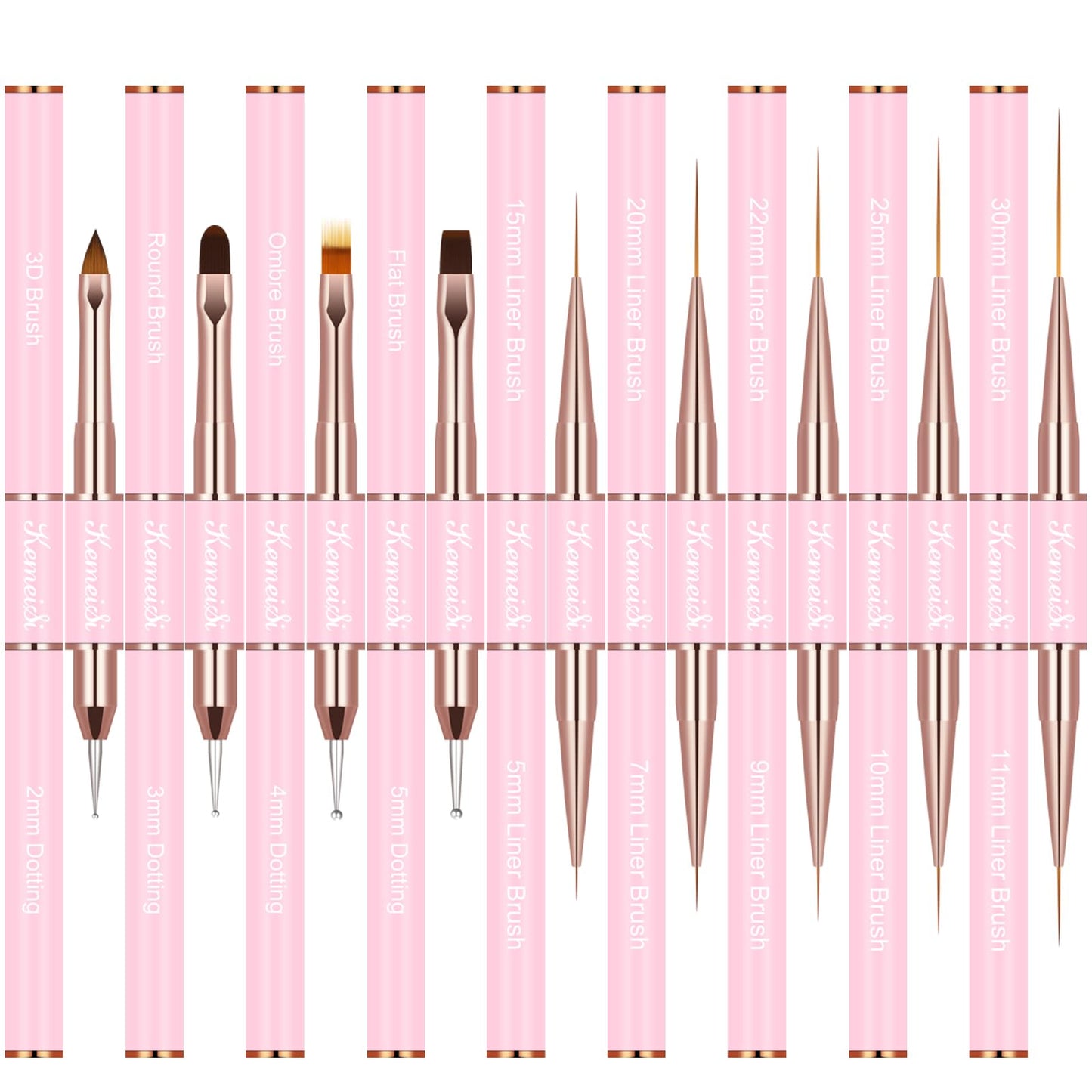KEMEISI Nail Art Brush Set, 9PCS Double-Ended Acrylic Liner Brush Dotting Pen for Gel Polish, Nail Design Tools for Professional Manicure DIY Home Salon