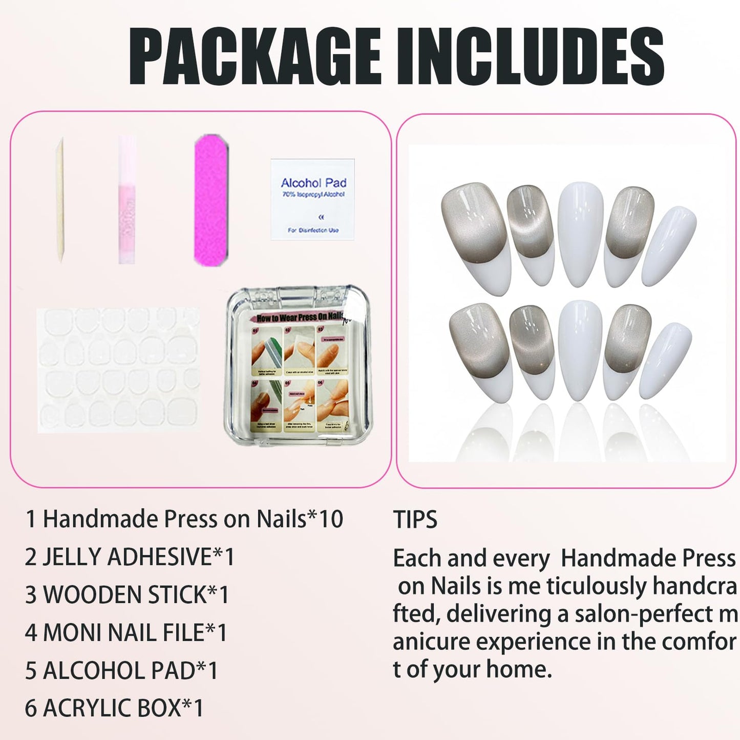 Handmade Press On Nails Almond Tip Color White Reusable Stick On Fake Nails Luxury Elegant Sexy Style For Women Gift With Nail Glue M