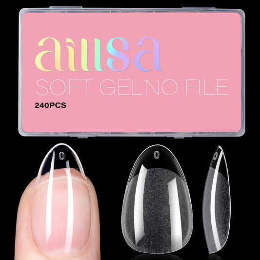 AILLSA Short Almond Nail Tips Pre-Shaped Acrylic Nail Tips Half Matte Full Cover Nails Tips Clear Gelly Press on False Tip Nail for Extension Nail Manicure Home DIY 240PCS 15Sizes
