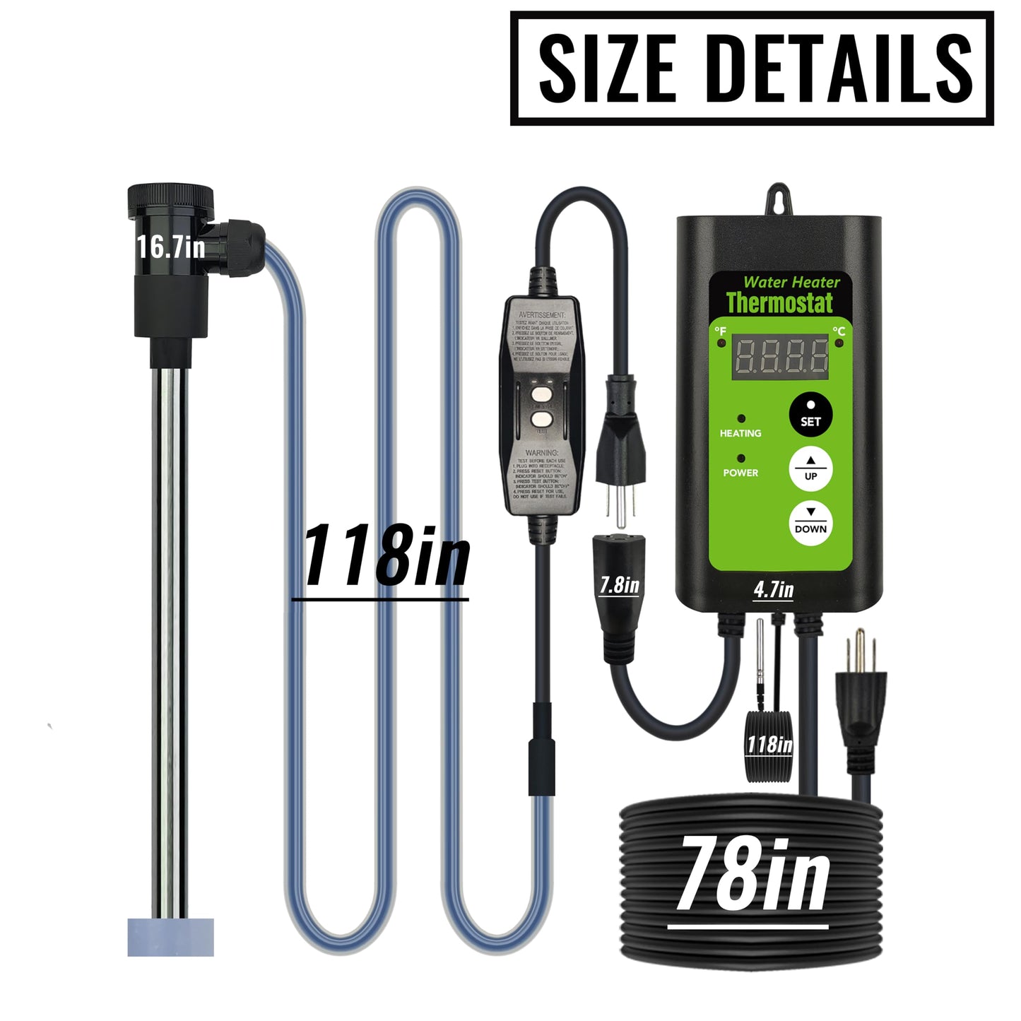 LINGLONGTEMP 2000W Submersible Hot Tub & Pool Portable Electric immersion Water Heater with Temp Control & GFCI for Swimming Pools, Bathtubs, inflatable pool, baptism pool, above ground pool & Spa tub