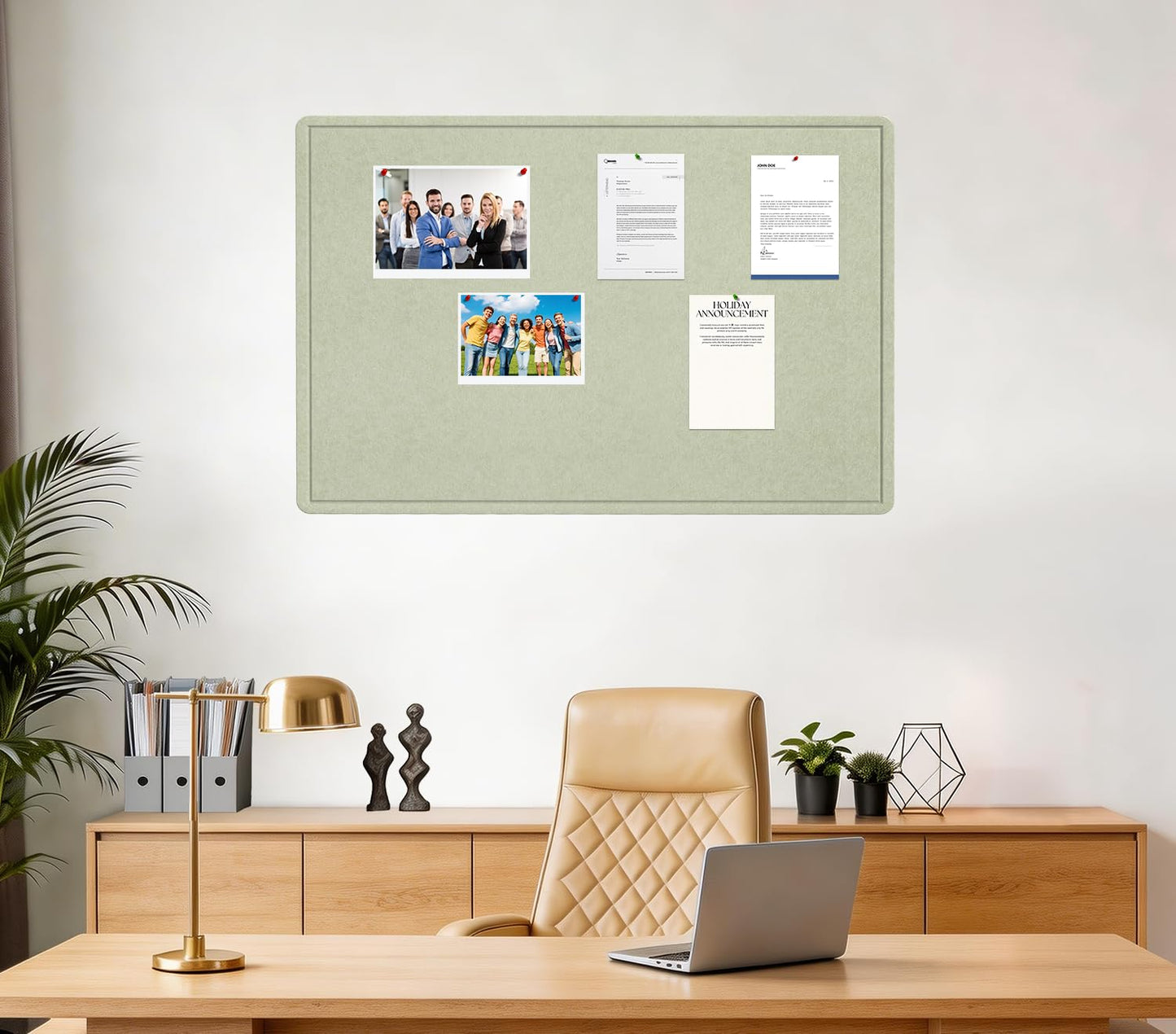 Bulletin Board, 23.5 X 17.5 inches Cork Board with 20 Pushpin, Felt Cork Board Notice Pin Board, Self-Adhesive Vision Board Mood Board Foldable Photo Board for Wall - Sage Green