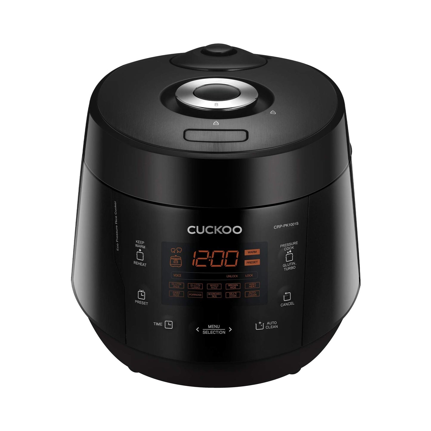 CUCKOO High Pressure Rice Cooker 10-Cup Uncooked / 20-Cup Cooked with Nonstick Inner Pot, Large Rice Maker with 13 Menu Options and Steam Plate, Fuzzy Logic Tech, Auto Clean, Black (CRP-PK1001S)