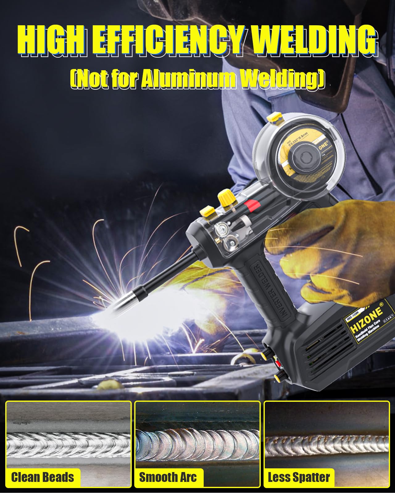 Hand Held MIG Welder Machine 110V, HIZONE 100A Flux Core Portable Welding Machine, Handheld Gasless Inverter Wire Feed Welding Equipment