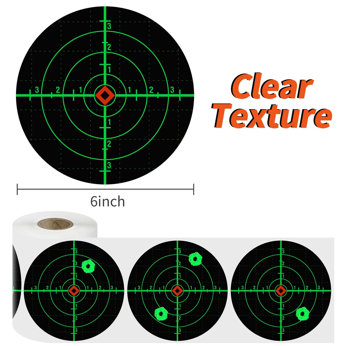 Camdeez Splatter Shooting Targets 6 Inch Reactive Paper Target Stickers 100pcs - Self Adhesive Target Roll for Rifles, BB Guns, Airsoft, Pellet Guns Indoor Outdoor Range