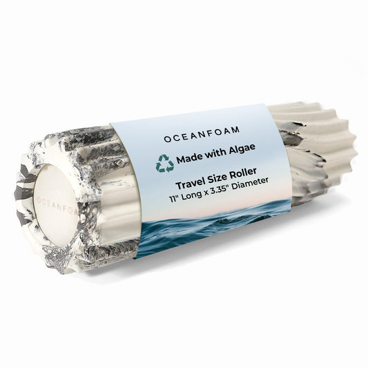 Oceanfoam Ripple Travel Foam Roller (11" x 3.35") Firm Mini Foam Roller for Physical Therapy, Deep Tissue Massage, Back Pain - High Density, Ergonomic Wave Textured - Yoga, Exercise (Black Marbled)