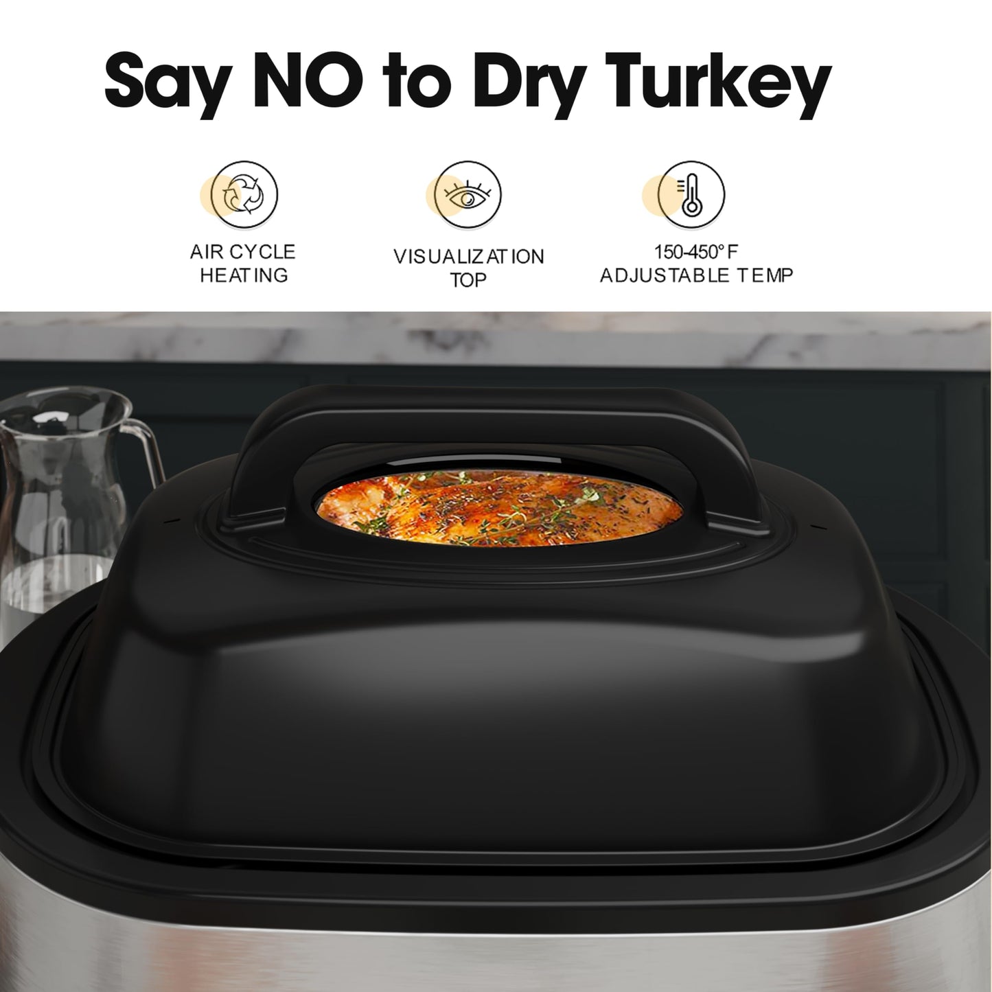 Roaster Oven 22Qt, Turkey Electric Roaster Oven Buffet with Self-Basting Lid, Removable Pan, Cool-Touch Handles, Stainless Steel, Silver