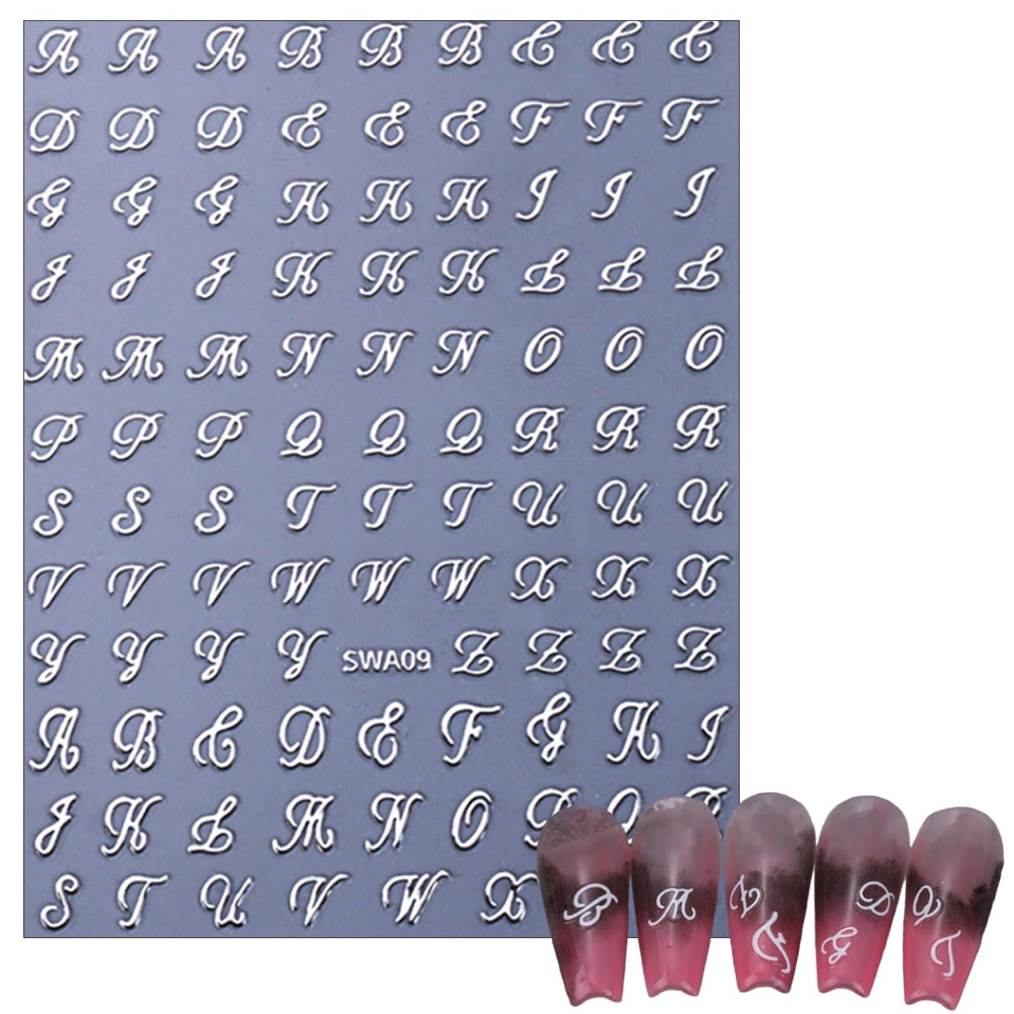 8 Sheets Old English Nail Sticker 3D Self-Adhesive Pegatinas Uñas Holographic Old English Letter Nail Decals White Black Gold Silver Nail Art Design Alphabet Nail Supplies Decorations for Women