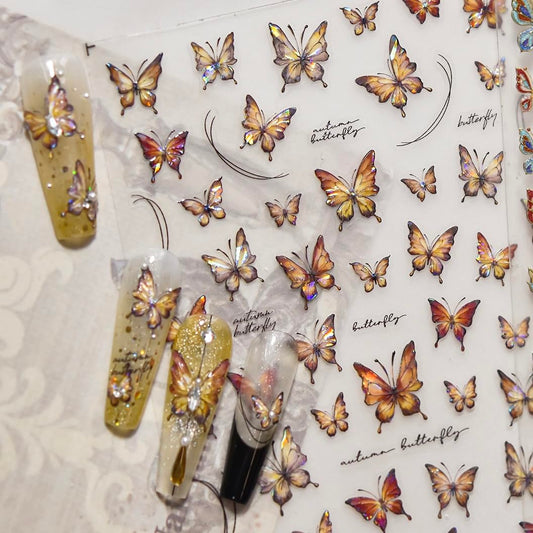 Phuryllic 3D Nail Stickers for Nail Art, Embossed Self-Adhesive Cute Nail Charms & Decals for DIY Nails, Easy-to-Apply Nail Design Supplies & Accessories for Home Manicure-Autumn Vibe Butterfly