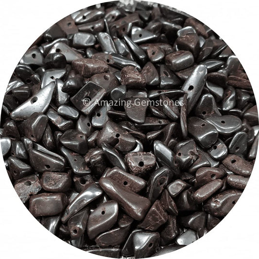 Hematite Pre Drilled Crystal Crushed Chips Beads for Bracelets Making, DIY Handmade Natural Healing Crystals (25 Inch Strand)