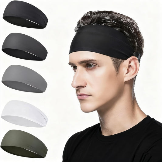 5-Pack Headbands for Men - Moisture Wicking Sports Sweatbands for Running, Cycling, Gym Workouts | Stretchy Quick-Dry Fitness Headband Set in 5 Colors,Hairband for Women and Men