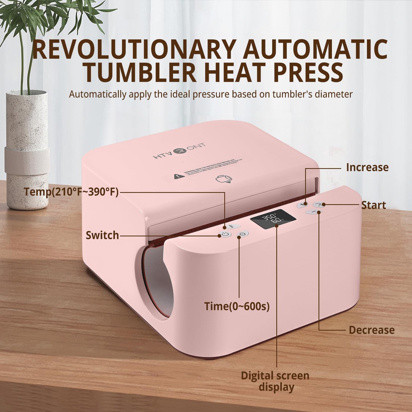 HTVRONT Auto Heat Press 2, Auto Tumbler Heat Press Pink, Teflon Sheets, Heat Resistant Gloves, Heat Tape
