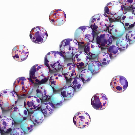 Filluck Natural Stone Beads 8mm Purple-Blue Imperial Jasper Polished Round Smooth Gemstone Beads for Jewelry Making Adults 15 Inch(Purple-Blue Imperial Jasper,8mm)