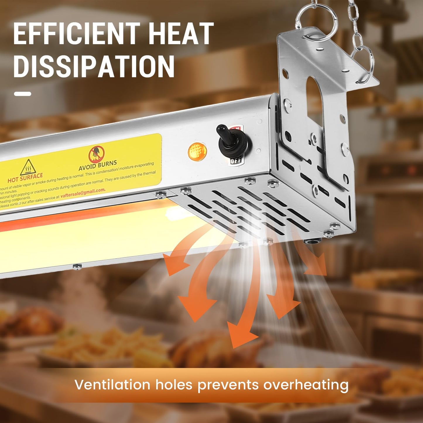Hiteemer 48-Inch Food Heat Lamp - 1350W Commercial Food Warmer Lamp Overhead Stainless Steel Catering Heat Lamps Electric Strip Heater for Restaurant Buffet Parties Kitchen, Silver 115V