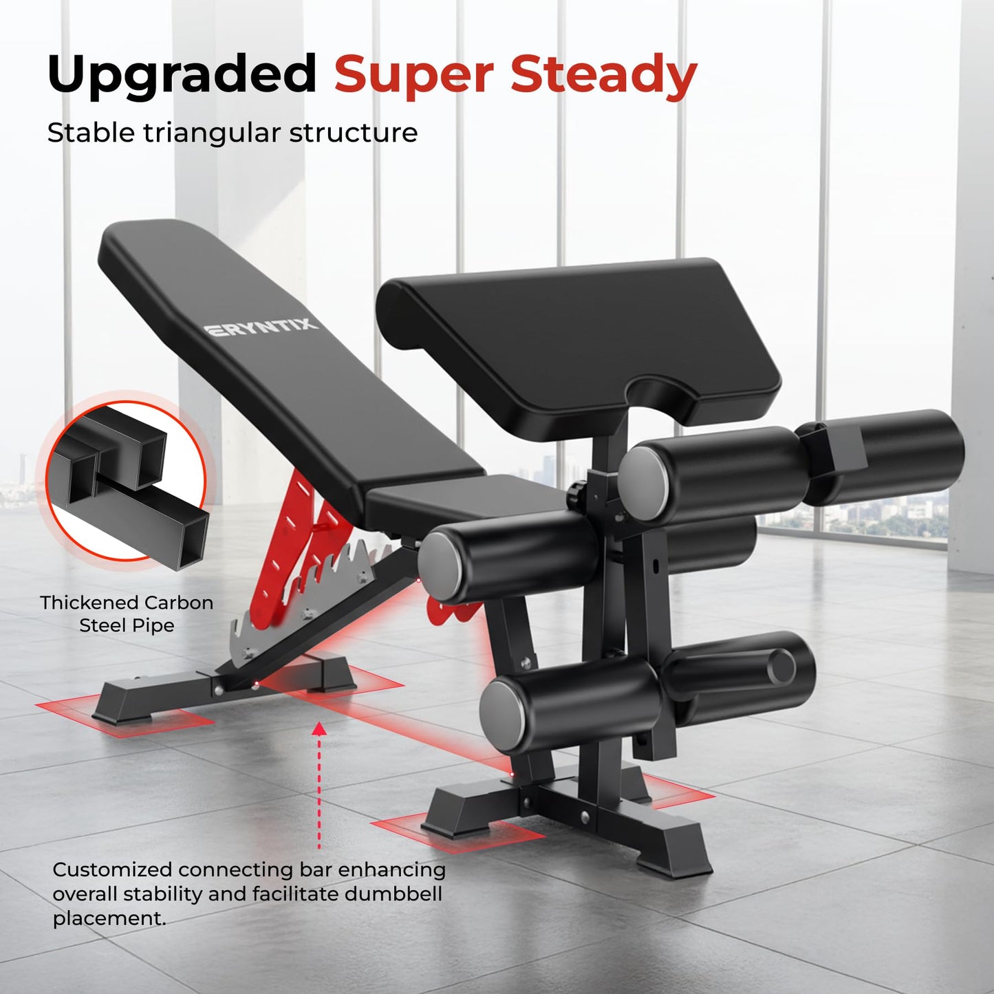 Eryntix Adjustable Workout Bench, 1600LBS Heavy-Duty Weight Bench with Leg Extension/Curl, Preacher Pad, 7-Position Incline/Decline/Flat, ISCC PLUS Certified for Home Gym Full Body Strength Training (Black, M1 Pro)