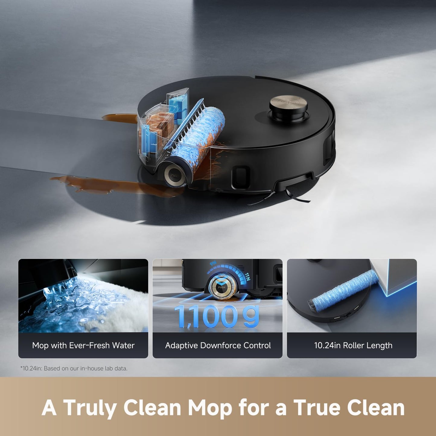 DREAME Aqua10 Roller Robot Vacuum, AquaRoll Mopping, 30,000Pa Suction, 100% Detangling, Carpet-Protecting Roller Guard, Clear 2.36in Obstacle, Self-Empty, Self-Cleaning, Roller Mop Extending