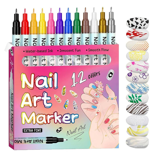 CHIAFEYI Nail Art Pens for Painting Nails, Nail Art Markers, Quick Dry & Waterproof Nail Polish Pens for Line Drawing, Nail Art Pen Set for Painting Nails (12color)