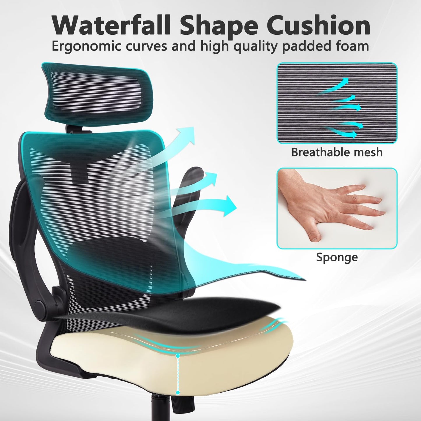 CLATINA Heavy Duty Ergonomic Mesh Office Chair 400LBS, Big and Tall Desk Chair with Adjustable Lumbar Support & Headrest, Flip Up Padded Arms, Swivel Computer Chair for Home, Conference, Black, 6 PACK
