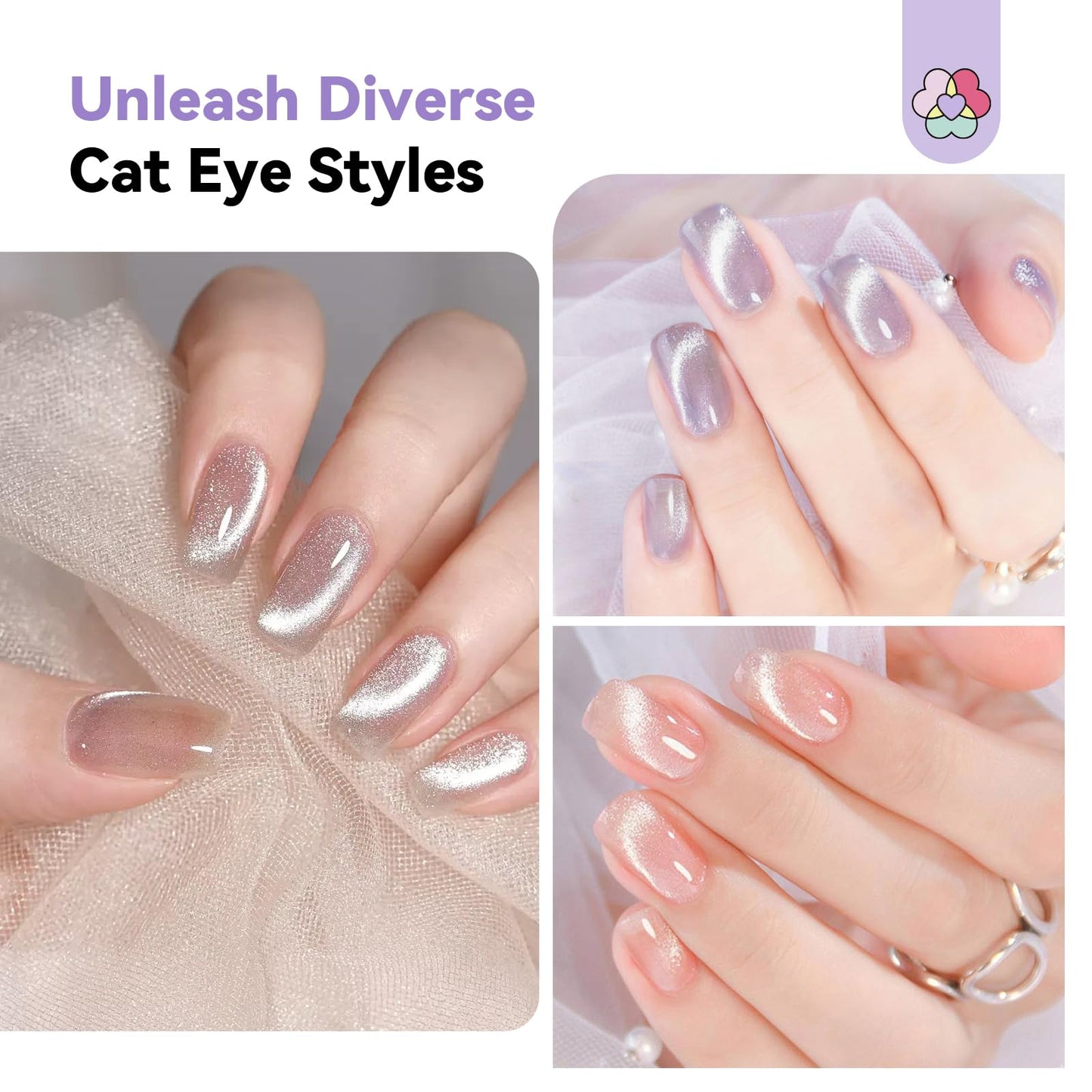 SAVILAND Ultra-Strong Cat Eye Magnet: 5X Stronger Holographic Cateye Nail Magnet with Heart-Shaped Magnets Sturdy Dual-Ended Nail Magnetic for Cat Eye Gel Polish Nail Art DIY Home Salon