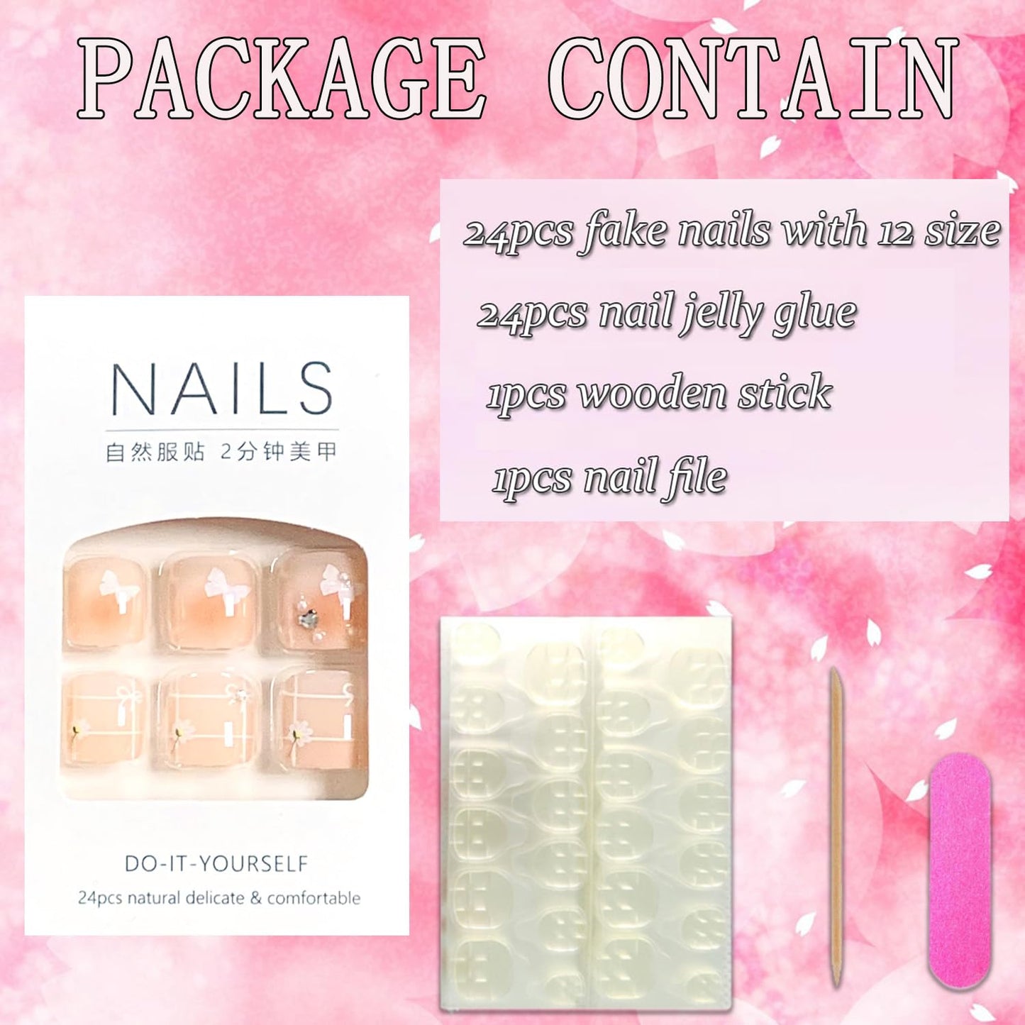 FIEONCIY Press on Toenails with Designs Acrylic Fake Nails for Toe Artificial False Nails with Charms Glue on Toe for Spring Summer Stick on Toenails for Women Girls(F173)