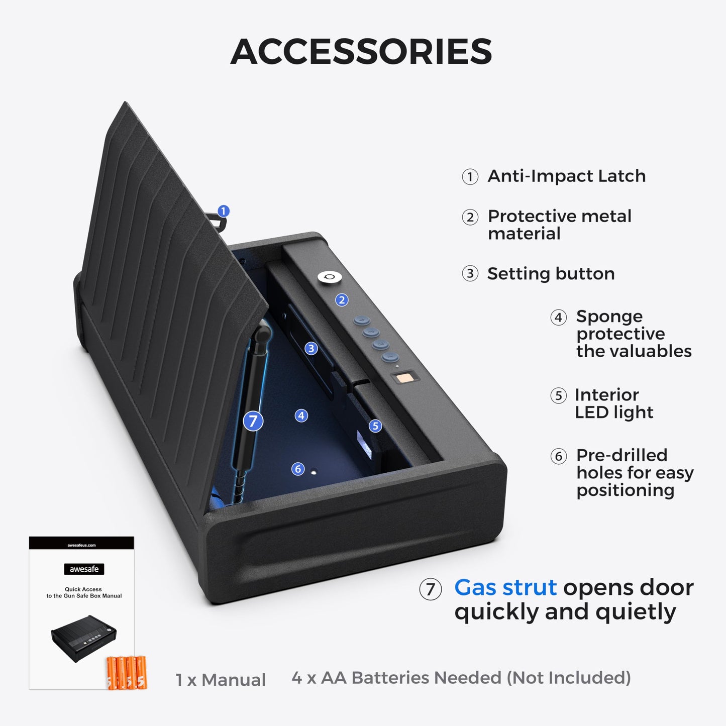awesafe Biometric Gun Safe for Pistol, 3 Ways Quick Access with Fingerprint Digital PIN Key, Portable Handgun Safe for Nightstand Bedside Cloakroom Living Room (XL Biometric Gun Safe with Fingerprint)