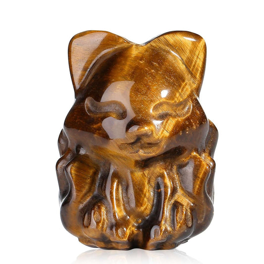 LAIDANLA 2" Tiger's Eye Fox Figurine Healing Crystals Fox Statue Hand Carved Natural Gemstone Polished Reiki Spiritual Pocket Animal Sculpture Home Office Room Desk Decor