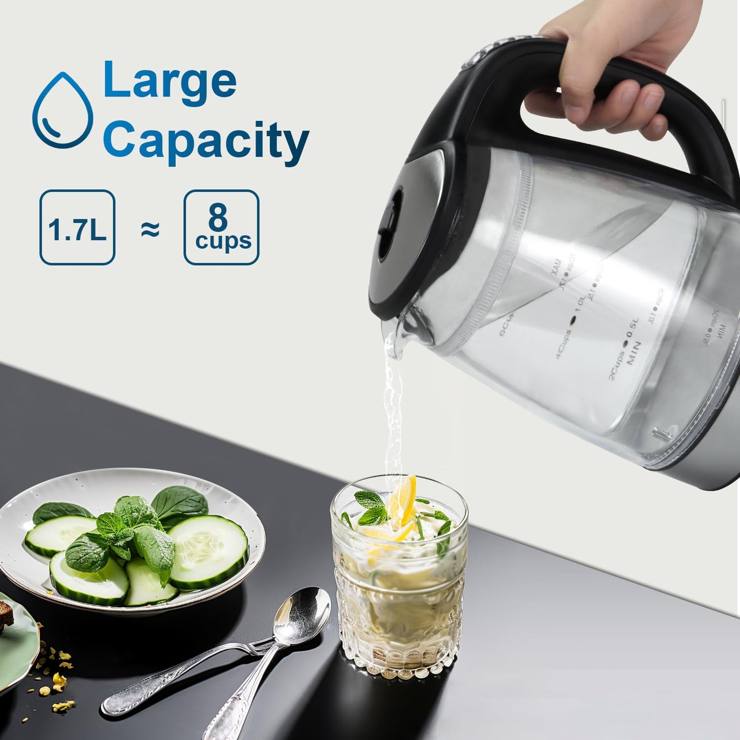 1500W Electric Kettle with Temperature Control - 6-Temp Presets for Tea/Coffee, Double Wall Cool-Touch, 4H Keep Warm, 1.7L Borosilicate Glass & BPA-Free, Fast Boil for Home/Office