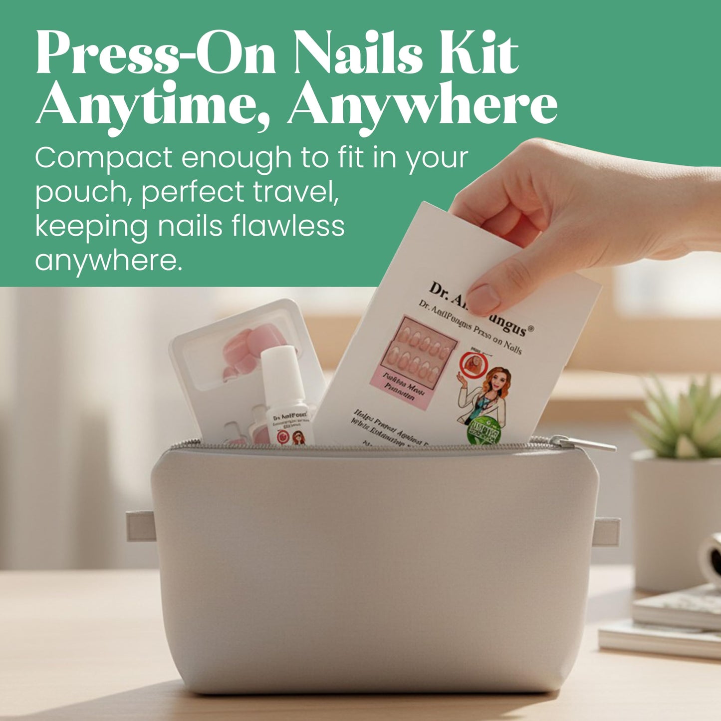 Dr. Antifungus - Press On Toe Nails Kit for Damaged Nails - 4 Sets Medium Oval Fake Toe Nails with Restorative Nail Bond Solution - Strong Glue-On for Women - Nail Repair - Red/Nude