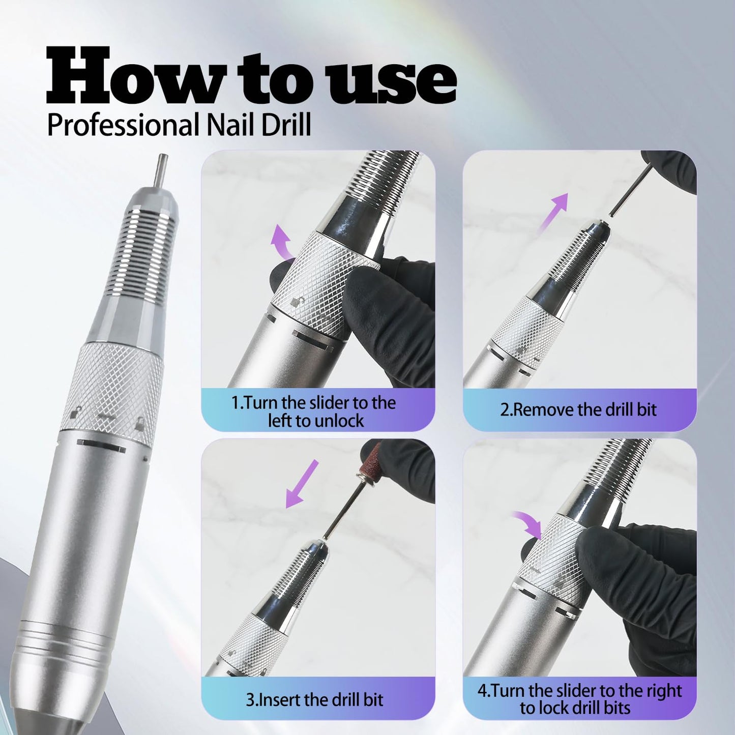 Electric Nail Drill Machine 35000RPM Professional Portable Nail File Cordless Rechargeable Nail Efile for Acrylic Gel Nails Manicure Pedicure Polishing Shape Tools for Salon (Silver)