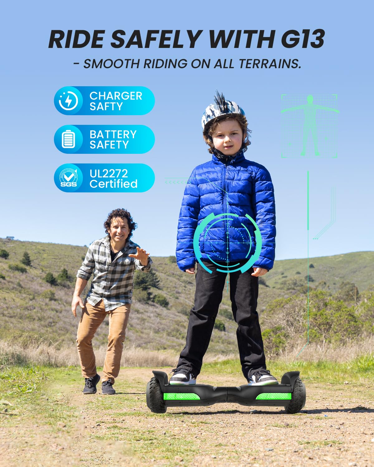 Gyroor Balancing Scooter New G13 All Terrain Balancing Scooter with LED Lights, Self Balancing Off Road with Bluetooth for Kids ages 6-12 and Adults-Black
