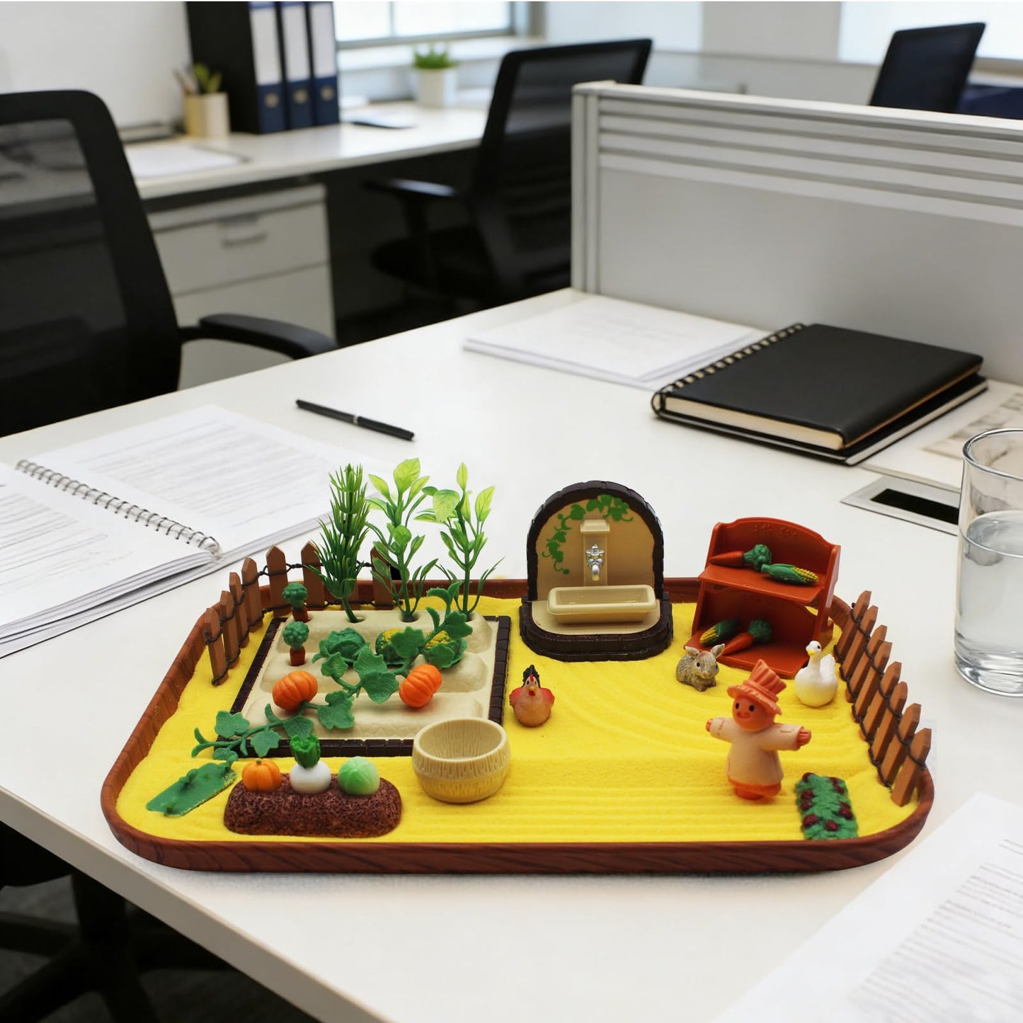 48pcs Zen Sand Garden for Desk,Mini Zen Garden,Vegetable Gardening Themed Sand Tray Therapy Kit with Tray & Rake,Office Stress Relief Toy