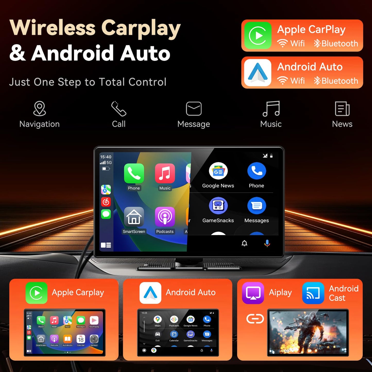 11.3" Wireless Carplay Screen for Car with N-etflix/YouTube/TikTok, Upgraded A-pple CarPlay & Android Auto Screen,Portable AI Magic Box with Backup Camera/Navigation/Voice Control,for All Vehicles