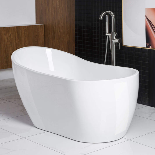 Woodbridge 59" Acrylic Freestanding Bathtub Contemporary Soaking Tub with Brushed Nickel Overflow and Drain BTA1530