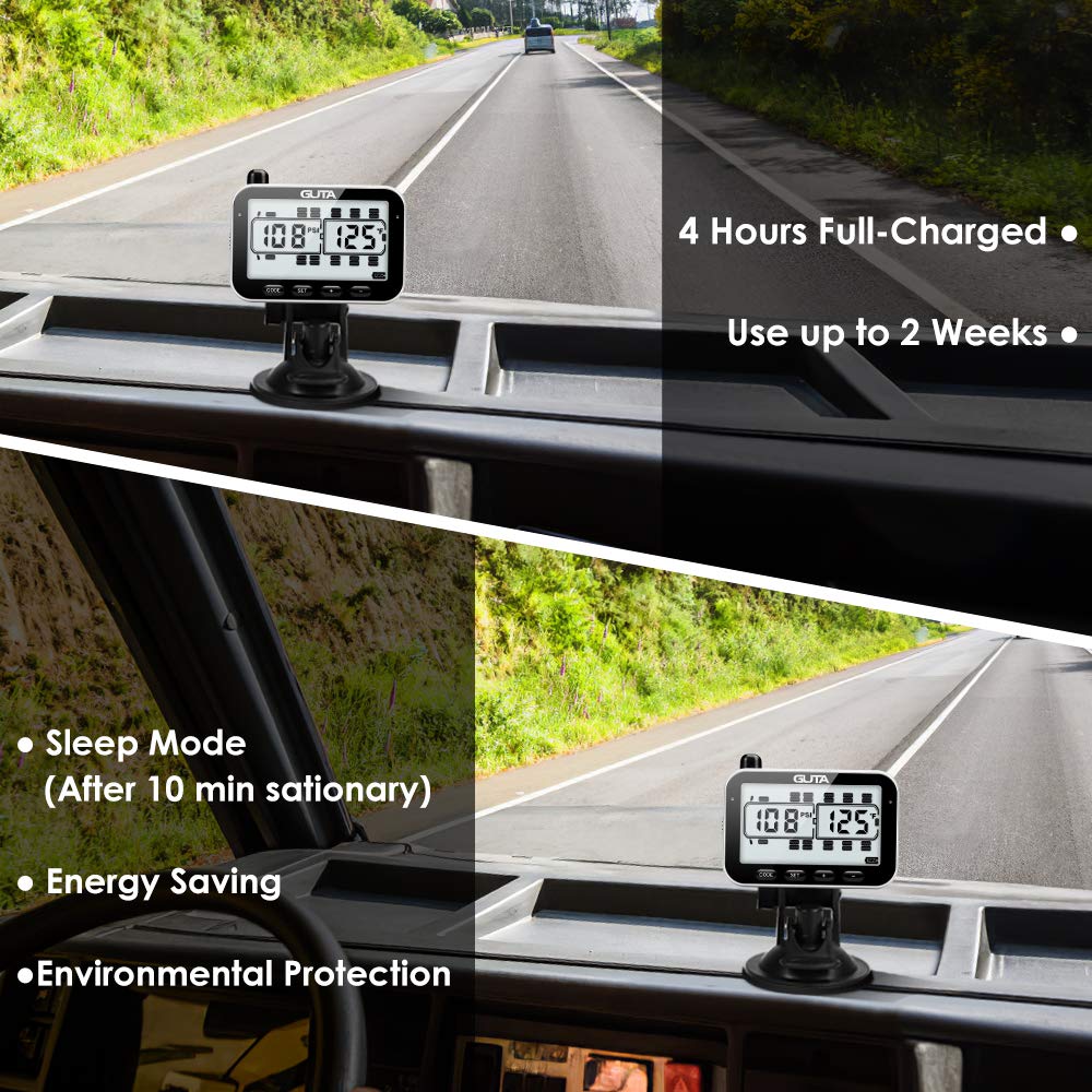 GUTA RV Tire Pressure Monitoring System, RV TPMS, 12 Sensors, 7 Alarm Modes, 14 Days Battery Life, 80ft Sensing Distance, Large Screen, for RV, Trailer, Coach, Motor Home, Fifth Wheel, (0-188psi)