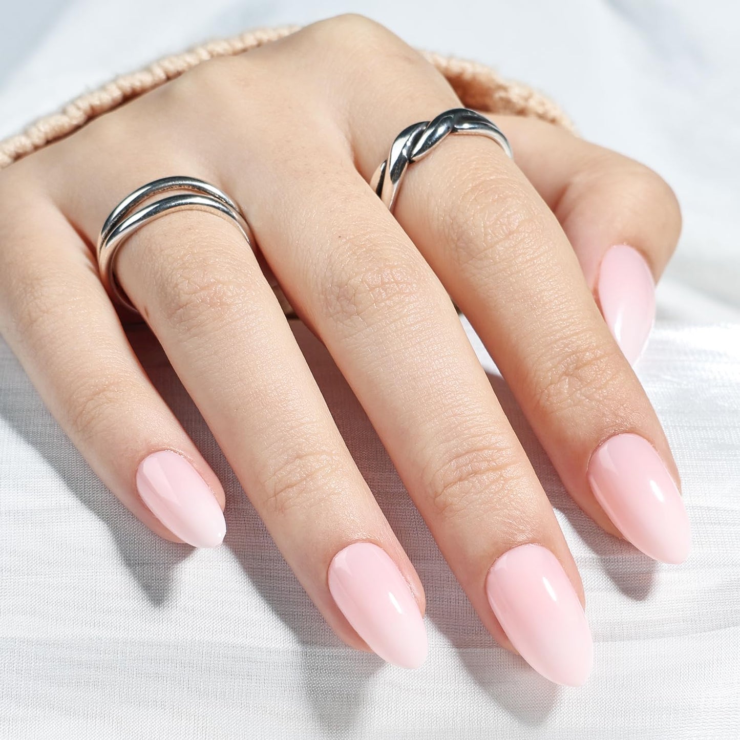 Leefrei Light Pink Press On Nails - Glossy Finish Pink Fade Press On Nails Short Almond Nails Press Ons for Women Fake Nails with Glue, Reusable Glue on Nail in 16 Sizes - 32pcs, Blush Milk