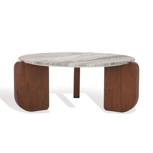 SAFAVIEH Couture Collection Graelyn Walnut/Grey Solid Wood Marble Top Coffee Table