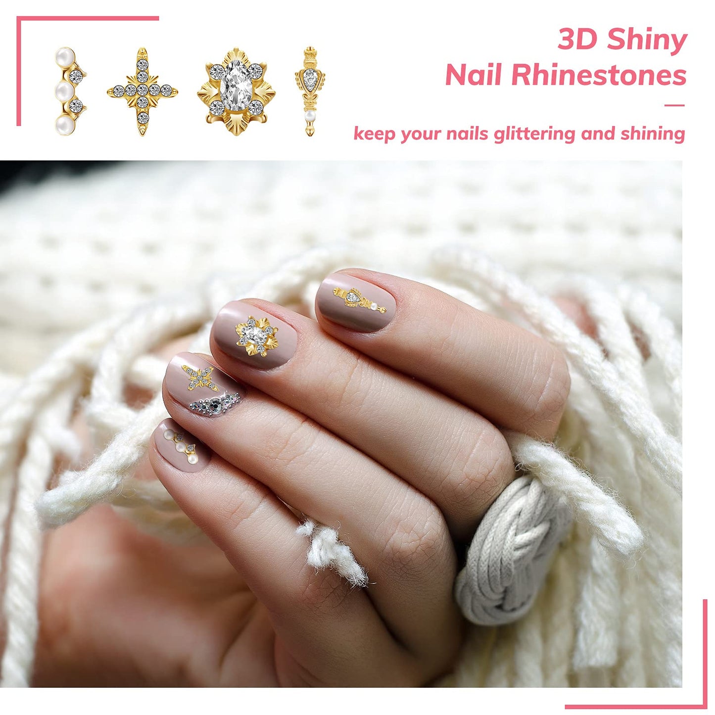 Maitys 48 Pcs Gold Charms 3D Nail Rhinestones Nail Gems 24 Styles Y2k Cross Heart Shiny Diamonds Dangle Crystals Jewels Nails Decoration with Storage Box for Women DIY Hand Beauty Craft Jewelry Making
