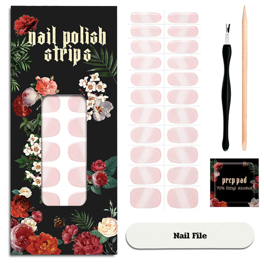 ruyeefam Nail Polish Strips (No UV Lamp Needed) - 22 Pcs Salon Quality Gel Nail Stickers - Long Lasting Wraps (Single Lip Kiss Pink)