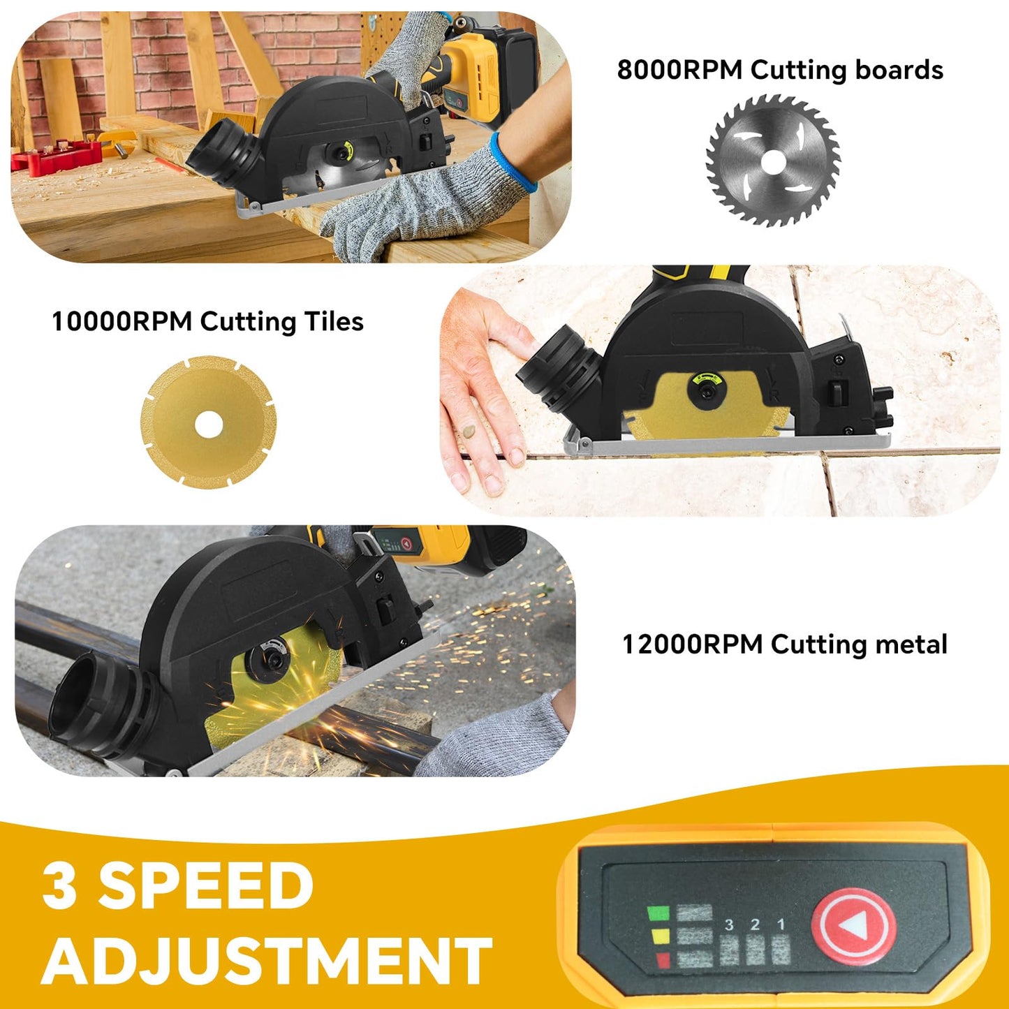 Cordless Mini Circular Saw for Dewalt 20v Battery, 4" Brushless Power Circular Saws, 12000RPM Small Circular Saw，2 Blade, Cutting Depth 0.8"(20mm) for Metal, Wood, Plastic(No battery)